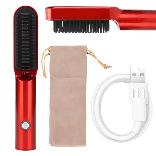 Elektrische Kabellose Haarbürste für Frauen Männer, USB-Lade-Haarglättungs-Lockenkamm mit Ergonomischem Griff, Wiederaufladbarer Sicherer Kleiner Haarkamm Zum Föhnen, Lockenglätten