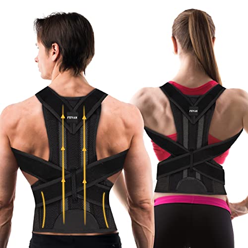 FEVAN Rücken Geradehalter Premium Verstellbare - Haltungskorrektur Rücken Damen und Herren - Rückengurt - Schultergurt Haltungskorrektur atmungsaktives Neopren (L)
