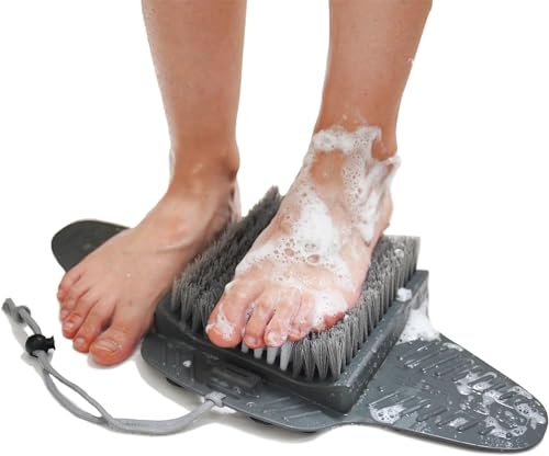 Efforest Dusch-Fußschrubber-Matte mit Bimsstein | Fuß-Wäscher und Massagegerät für die Dusche mit rutschfesten Saugnäpfen | Fußbürste zum Reinigen und Schrubben der Füße | Fußmatte für die Dusche