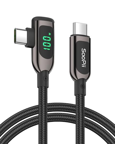 SooPii 100W rechtwinkliges USB C auf USB C Kabel mit LED Anzeige, 1,2 m langes geflochtenes USB C PD Ladekabel aus Zinklegierung und Nylon für lPhone 15, lPad Pro, MacBook Pro, Galaxy S23