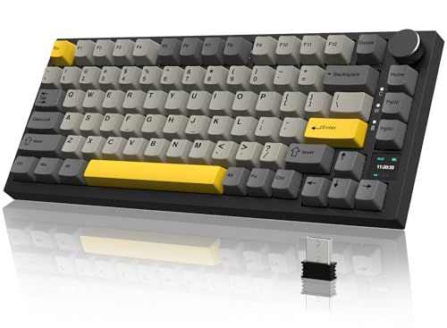 YINDIAO AK820 PRO Mechanische Tastatur mit TFT Smart Display und Knopf, 2,4G Kabellos/BT5.1/USB-C Verkabelt,75% ANSI-Layout,Dichtungsmontage,Hot-Swap,Linearer Schalter,RGB-Licht,für PC,MAC(Grau)