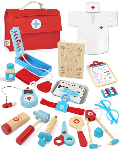 Lehoo Castle Arztkoffer Kinder, Spielzeug ab 3 Jahre, Arztkoffer Kinder ab 3 Jahre, Doktorkoffer Kinder, Arztkoffer mit Arztkittel, Arzt-Kit für Kleinkinder Junge(Blau)