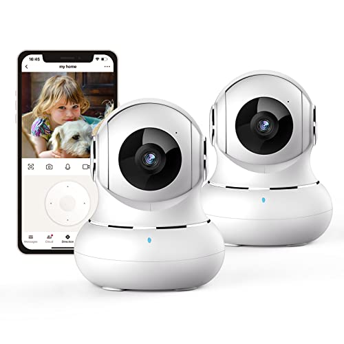 Little elf Überwachungskamera, 2K Babyphone mit Kamera, WLAN IP Kamera mit Bewegungserkennung, Nachtsicht, 2-Wege Audio, Hunde Kamera unterstützt App Kontrolle und Fernalarm-2 stück