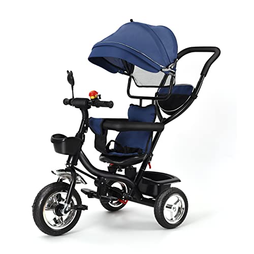 Drumm 4 in 1 Dreirad für Kinder mit Griff, Dreirad mit reversiblem Sitz, faltbarer Kinderwagen mit Griff, Dach und abnehmbarem Pedal