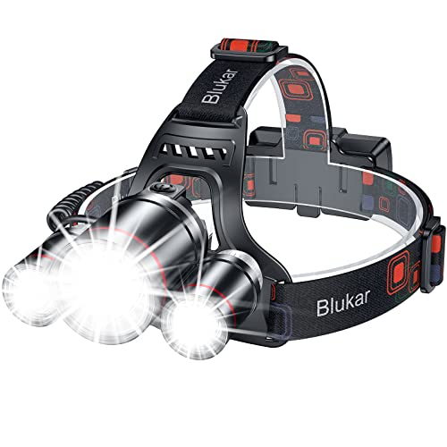 Blukar Stirnlampe LED Wiederaufladbar, Superhell Zoombar Kopflampe mit 5 Lichtmodi & Rotlicht, IPX6 Wasserdicht, 90° Einstellbar Stirnleuchte für Camping, Angeln, Reparatur, Notfälle usw.