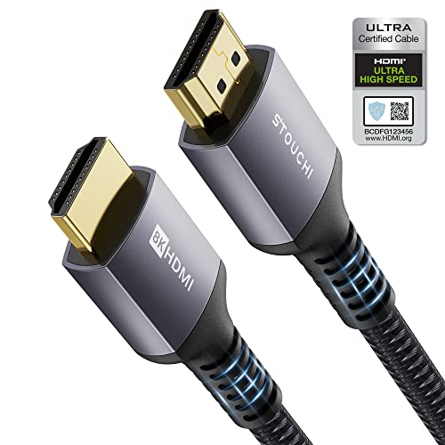 Stouchi HDMI 2.1-Kabel 2m Zertifiziertes, 10K 8K Ultra HD 48 Gbit/s Hochgeschwindigkeit 8K120 4K120 144 Hz RTX 3080 eARC HDR10 4:4:4 HDCP 2.2&2.3 Dolby Kompatibel mit Roku TV/PS5/Xbox-Serie X/LG
