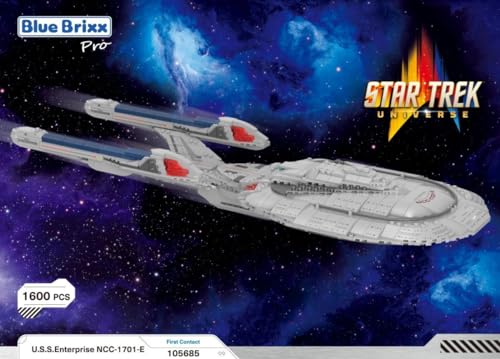 BlueBrixx Pro 105685 – Star Trek USS Enterprise NCC-1701-E aus Klemmbausteinen mit 1596 Bauelementen