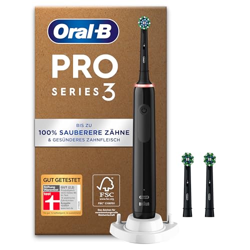 Oral-B Pro Series 3 Plus Edition Elektrische Zahnbürste/Electric Toothbrush, PLUS 3 Aufsteckbürsten, 3 Putzmodi, 360° Andruckkontrolle für Zahnpflege, Designed by Braun, black