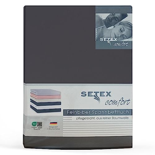 SETEX Feinbiber Spannbettlaken, 140 x 200 cm großes Spannbetttuch, 100 % Baumwolle, Bettlaken in Anthrazit