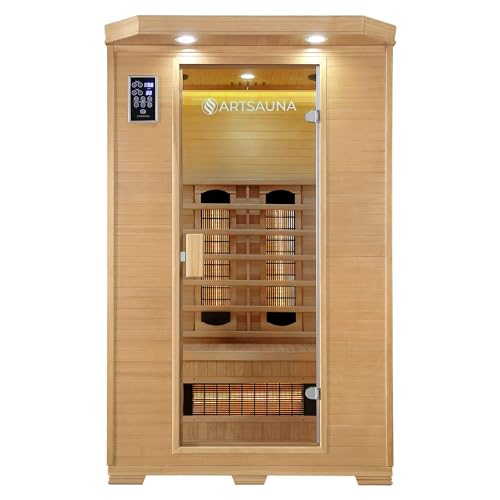 Artsauna Infrarotkabine Oslo - Wärmekabine Vollspektrumstrahler für 2 Personen - LED-Farblichttherapie - Infrarotsauna 120x100 cm aus Hemlockholz