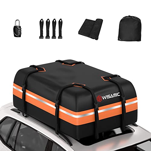 Wisamic Auto Dachbox 425 Liter Faltbar Dachtasche Wasserdicht Dachkoffer Tragbar Aufbewahrungsbox mit Anti-Rutsch Matte für Auto mit/ohne Reling zu Reisen und Gepäcktransport