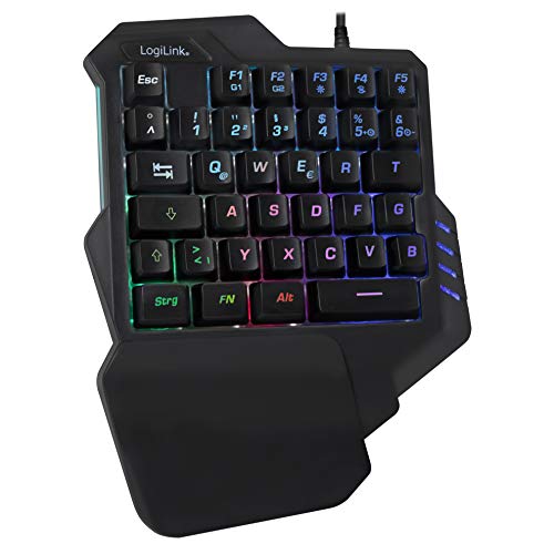 LogiLink Beleuchtete Einhand-Gaming Tastatur mit ergonomischer Handauflage und großartigen Lichteffekten und programmierbaren Tasten für Windows, Linux und MAC in schwarz, ID0181