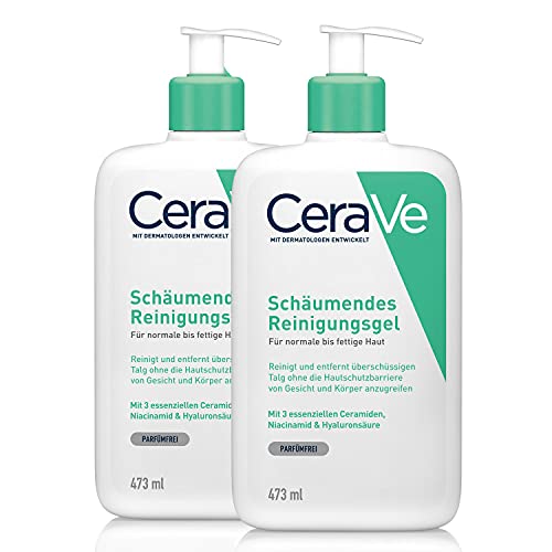 CeraVe Schäumendes Reinigungsgel für Gesicht und Körper, Normale bis fettige Haut, Mit Hyaluron und 3 essenziellen Ceramiden, 2 x 473ml