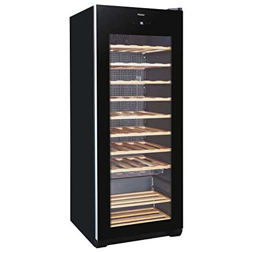 Haier Weinkühlschrank WS50GA / 50 Flaschen/Höhe 127 cm/UV-Schutz/LED-Display zur Temperaturregulierung/Innenbeleuchtung/Energieeffizienzklasse G, Schwarz