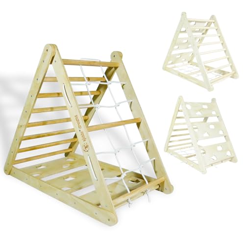 CCLIFE Montessori Kletterdreieck Klettergerüst Indoor Pikler Dreieck mit Kletterseil, aus Holz für Kinder