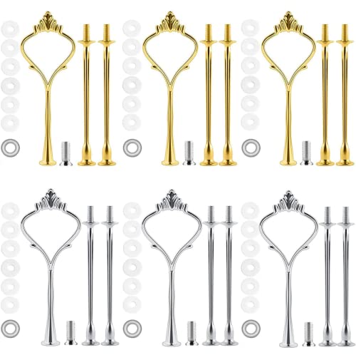 BetterJonny 6 Set Etageren Stangen Set, Etagere Bausatz Metallstangen Etagerenhalter Mittellochausstech 2 bis 3 Etage für Hochzeitstorte Tortenhalter Torten Etagere Tortenständer Silber Gold