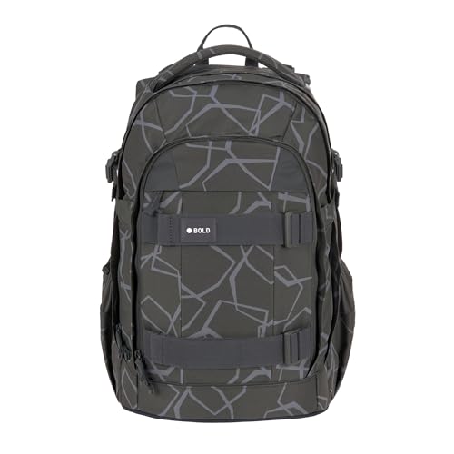 BOLD Lässig Schulrucksack mit Reflektoren und höhenverstellbarem Rückenteil/School Backpack Bold Edges grey