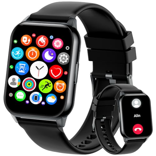 Smartwatch Damen Herren mit Telefonfunktion/Message Reminder, 80+ Sportmodi IP68 Wasserdicht Fitnessuhr, 1,96' Smart Watch, Sportuhr mit Puls-Schlaf-Monitor Schrittzähler, Uhr für Android iOS