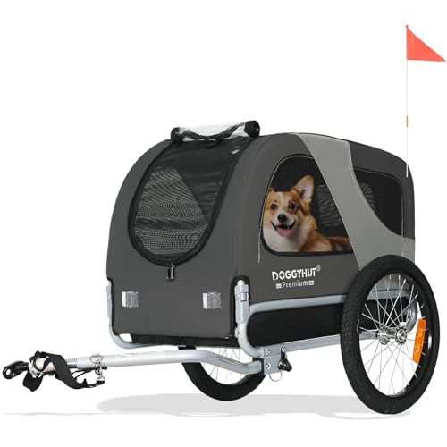 DOGGYHUT® MEDIUM Fahrrad Hundeanhänger für Hunde bis 23 kg Fahrradanhänger Klappbar (GRAU)