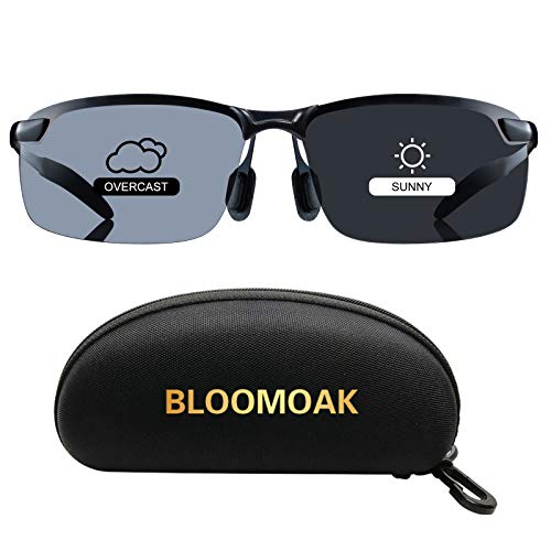 Bloomoak Sonnenbrille Fahren | Photochrome Polarisierte Sonnenbrille | Blendschutz Sonnenbrille Fahren | HD Halbrand | Polarisiert | Ultra Light Metall | Sonnenbrille Damen Männer (Sonnenbrille)