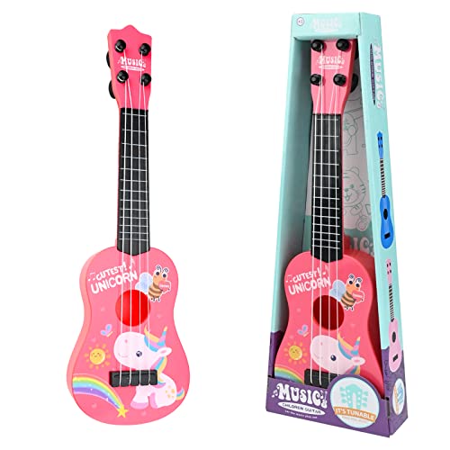 42 cm Gitarre für Kinder, Kindergitarre Gitarre Musikspielzeug Ukulele Instrument Musik-Ukulele-Gitarre Klassisches Instrument mit 4 verstellbaren Saiten Mini-Gitarre und Plektren