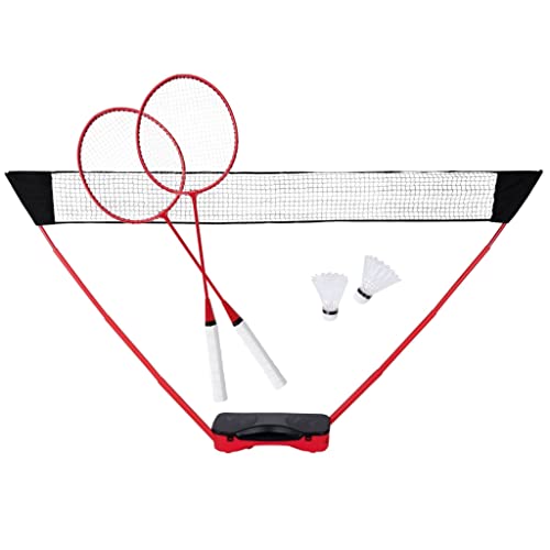 Donnay Badminton Set - Federball Set für 2 Personen - mit Federbälle, Badminton Schläger und Netz - Komplett-Set mit Reisetasche - Volleyballnetz 155 x 300 cm - für Garten und Camping - Schwarz/Rot