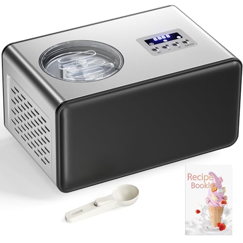 Acmeenjoy Eismaschine mit Kompressor 2L, Eismaschine Selbstkühlend Edelstahl 150W, mit Entnehmbarem Eisbehälter, inkl. Rezeptheft und Eisportionierer