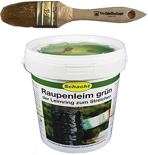 Schacht Raupenleim 1kg Eimer + Veddelholzer Marken-Pinsel 35mm Breit Leimringe für Obstbäume als Baumschutz Baumleimring zum streichen auch Insektenleim genannt