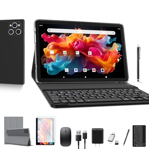 ANTEMPER Tablet 10 Zoll mit Tastatur und Stift | 16GB RAM+128GB ROM (1TB TF) 2024 Neueste Android Tablet PC | MTK Octa-Core 2.0GHz | 5G WiFi | 5MP+13MP | 7000mAh Akku | GMS Zertifiziert, Schwarz