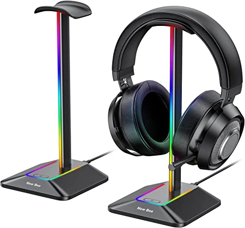 New bee RGB Kopfhörer Ständer,Gaming-Headset-ständer Headset Halterung Wireless Charge Kopfhörer Halter mit 1*USB 7 Lighting Effects Modes Schwarz