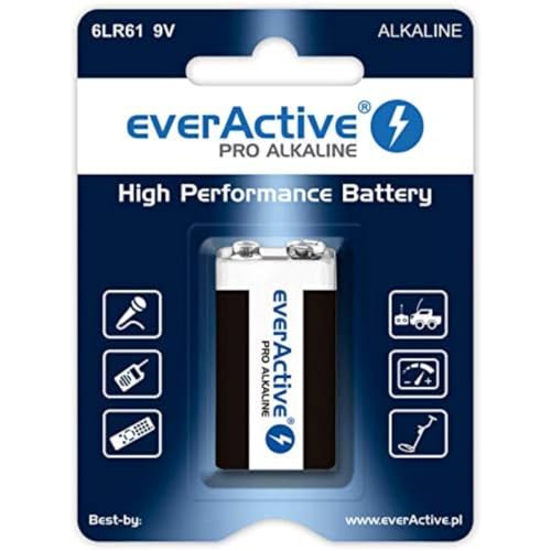 everActive 9V Batterien 1 Stück, Pro Alkaline, Block 6LR61 6F22, höchster Leistung, 5 Jahre Haltbarkeit, 1 Blisterkarte