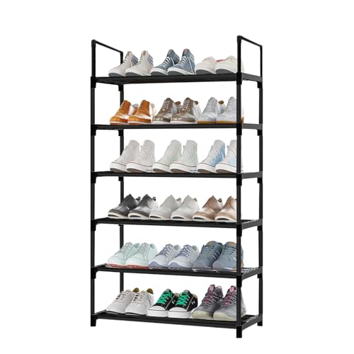 Dunkwckore 6 Ebenen Schuhregal, Platzsparend Schuhschrank, Schwarz Shoe Rack, Schuhregal Metall, 30 x 43 x 112 cm Schmal Hoch Schuhständer für Flur, Wohnzimmer, Schlafzimmer, Ankleidezimmer