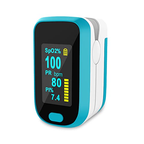 MOMMED Pulsoximeter, Sauerstoffsättigung Messgerät Finger, Fingerpulsoximeter mit Alarm zur Messung der Sauerstoffsättigung (SpO2), Pulsmesser für Kinder & Erwachsene, OLED Anzeige die sich mitdreht