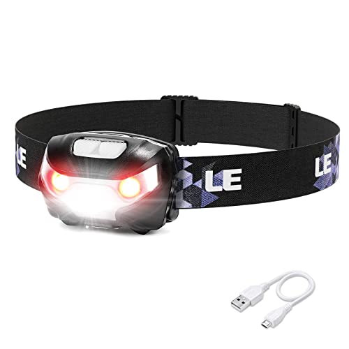 LE Stirnlampe LED Wiederaufladbar, USB Kopflampe 1300 Lux mit Rotlicht& 5 Lichtmodi, IPX4 Wasserdichte Mini Stirnlampe für Kinder Erwachsene, Superhell Headlight für Angeln Laufen [inkl. USB Kabel]