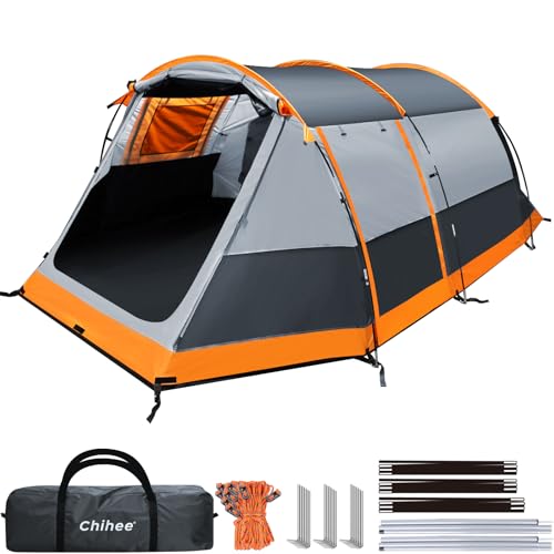 Chihee Camping Zelte Tunnel-Zelt 4 Personen Familienzelt mit 2 Türen Extra wetterfestes Zelt 4 Jahreszeiten Zelte mit doppelter wasserdichter Bodenplane Geschirmte Veranda Tragetasche für Outdoor