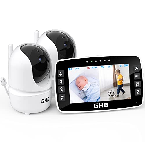 GHB Babyphone mit Kamera 4,3 Zoll Babyphone 350° Rotation Nachtsicht Videokamera mit 2 Kameras ECO Modus Babykamera LCD Bildschirm, 720p