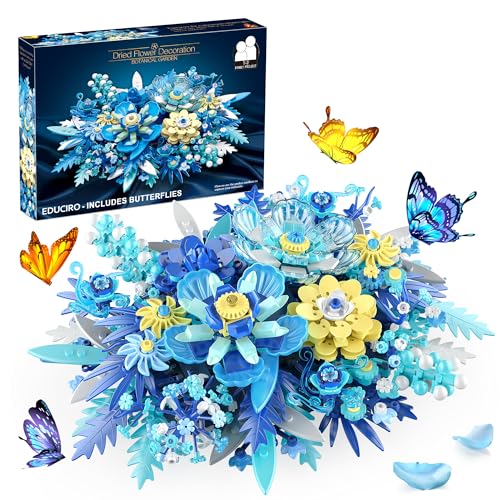 Under the Baubles Bausteine Blumen Sets (917PCS) - Blautöne Flower Home und Zimmer Tischdeko oder Wanddeko für Erwachsene, Idea Geschenke für jeder Anlass