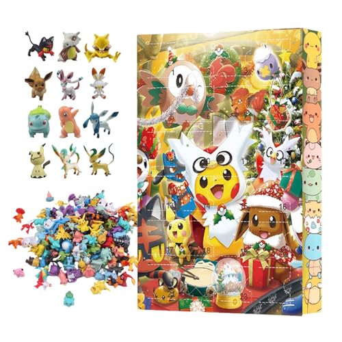 Adventskalender 2024 for Pokémon | 24 Stück Weihnachtskalender Anime Figuren mit niedlichen Charakteren | Christmas Advent Calendar mit Überraschungs Cartoon Spiel Sammelspielzeug für Kinder