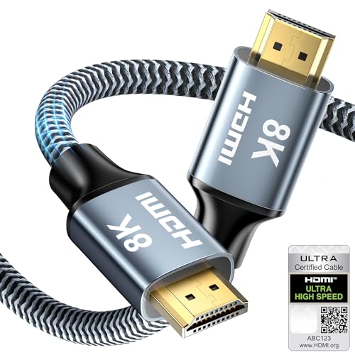 CABNEER 8K HDMI 2.1 Kabel 1m, HDMI Kabel Hoch Geschwindig 48Gbps 8K@60Hz 4K@120Hz 2.2/2.3 für Dolby eARC HDCP HDR, Kompatibel mit HDTV, Laptop etc
