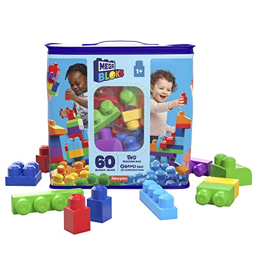 Mega Bloks, Bausteine für Kinder ab 1 Jahr, 60 Bauklötze, mit wiederverwendbarem Aufbewahrungsbeutel, fördert Kreativität und Fantasie, Spielzeug ab 1 Jahr, DCH55