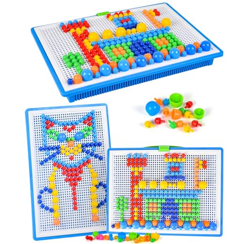 AUAUY Mosaik Steckspiel für Kinder, Kinderspiel zum Farbenlernen, Steckmosaik mit 296 Steckperlen, Kreatives Pädagogisches Lernspielzeug für Jungen Mädchen ab 2 Jahre Geburtstagsgeschenk