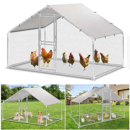 YITAHOME Hühnerstall Freilaufgehege Hühnerstall mit Schloss für Hühner Hasen Kleintiere Kaninchen Stall Verzinkter Stahl Hühnerhaus Freigehege Outdoor Geflügelstall (3×2×2m)
