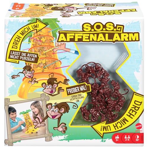 Mattel Games SOS Affenalarm Spiel, Würfelspiel für die Familie, Kinderspiele, Verpackung kann variieren, für 2-4 Spieler, ab 5 Jahre, 52563
