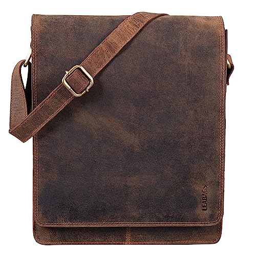 LEABAGS Leder Messenger Bag, London Vintage Herren Umhängetaschen, Echtleder Aktentasche Laptoptasche bis 13 Zoll, Umhängetasche mit Schultergurt Arbeitstasche Herren Lehrertasche