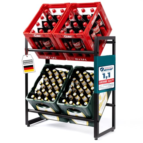 Floordirekt Getränkekistenregal für 4-6 Kisten aus Stahl, stabiles und Robustes Weinregal, Wasserkistenregal, Bierkistenregal, Kistenständer, Getränkeschrank, Getränkeregal (4 Kisten)