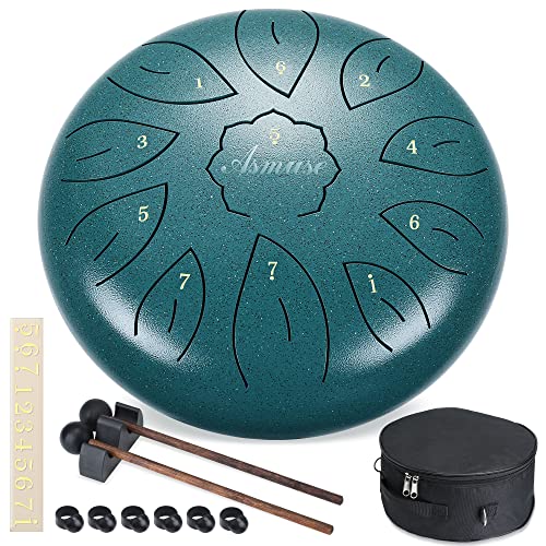 Asmuse Zungentrommel, 10 Zoll 11 Tone C-Dur Steel Tongue Drum, Ätherische Trommel Stahl Handpan Drum, für Meditation Unterhaltung Konzert Yoga, mit Reisetasche