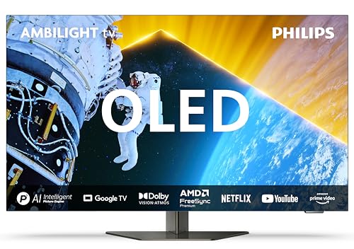 Philips Ambilight 65OLED809 4K OLED Smart TV - 65-Zoll Display mit P5 AI Perfect Picture, Ultra HD Google TV, Dolby Vision und Dolby Atmos Sound - Funktioniert mit Alexa und Google Sprachassistent
