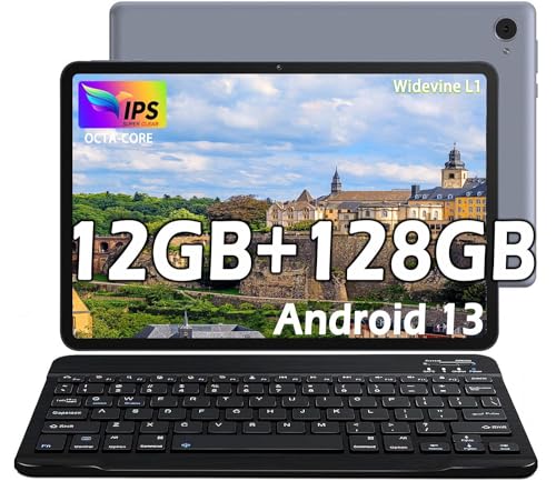 XUEMI Tablet 10 Zoll 12GB RAM+128GB ROM(1TB TF), Octa-Core, WiFi Tablet Android 13, 6000mAh Akku, Dual-Kamera 5+8MP, Widevine L1/3.5mm Klinke/Google Play/Typ-C/BT 5.0 Tablet PC (Grau)