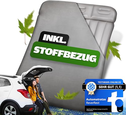 ReverRest Auto-Matratze - modulares 6-Kammer Design [inkl. Stoffbezug] elektrisch aufblasbar | Luftmatratze für Kofferraum, Rückbank & Outdoor | Camping-Bett Autobett