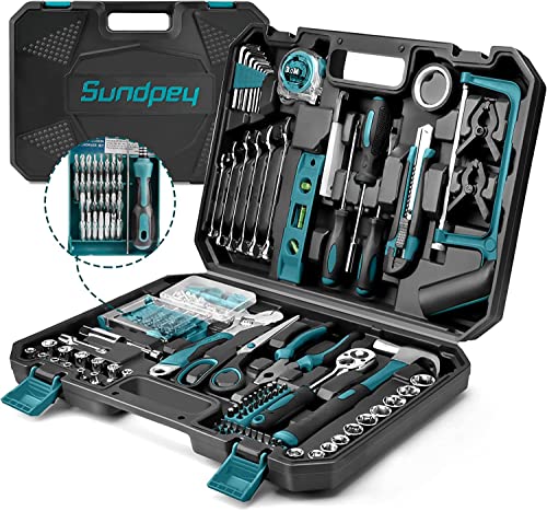 Sundpey Werkzeugkoffer Gefüllt 257 tlg - Werkzeugkoffer Werkzeugkasten Werkzeugkiste mit Ratsche Steckschlüsselsatz Universal Werkzeug-Set Blau